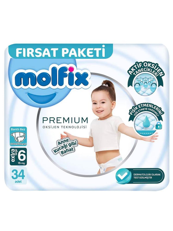 Molfıx Premium Bebek Bezi Fırsat 6 Beden Extra Large 34 Adet