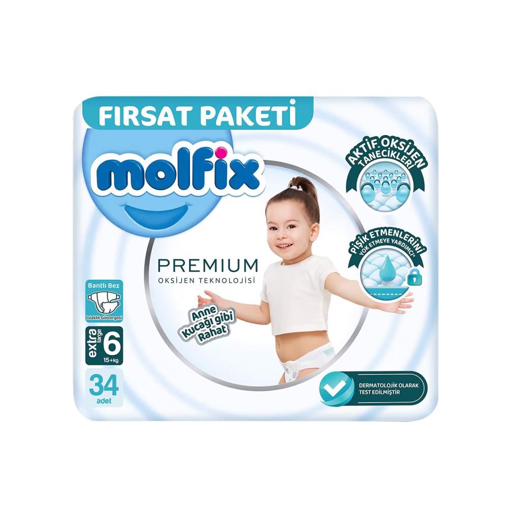 Molfıx Premium Bebek Bezi Fırsat 6 Beden Extra Large 34 Adet