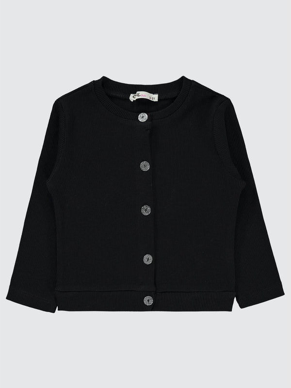 Civil Girls Yakası Fiyonklu 2-5 Yaş Hırka - Siyah