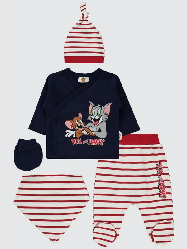 Tom ve Jerry Civil Baby Çizgi Empirme Zıbın Takımları - Kırmızı