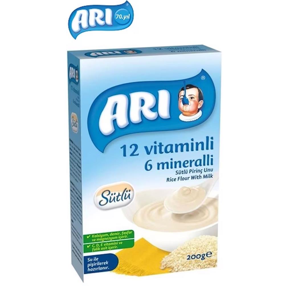 Arı Mama  12 Vitaminli 6 Mineralli Sütlü Pirinçli Sade 200 gr