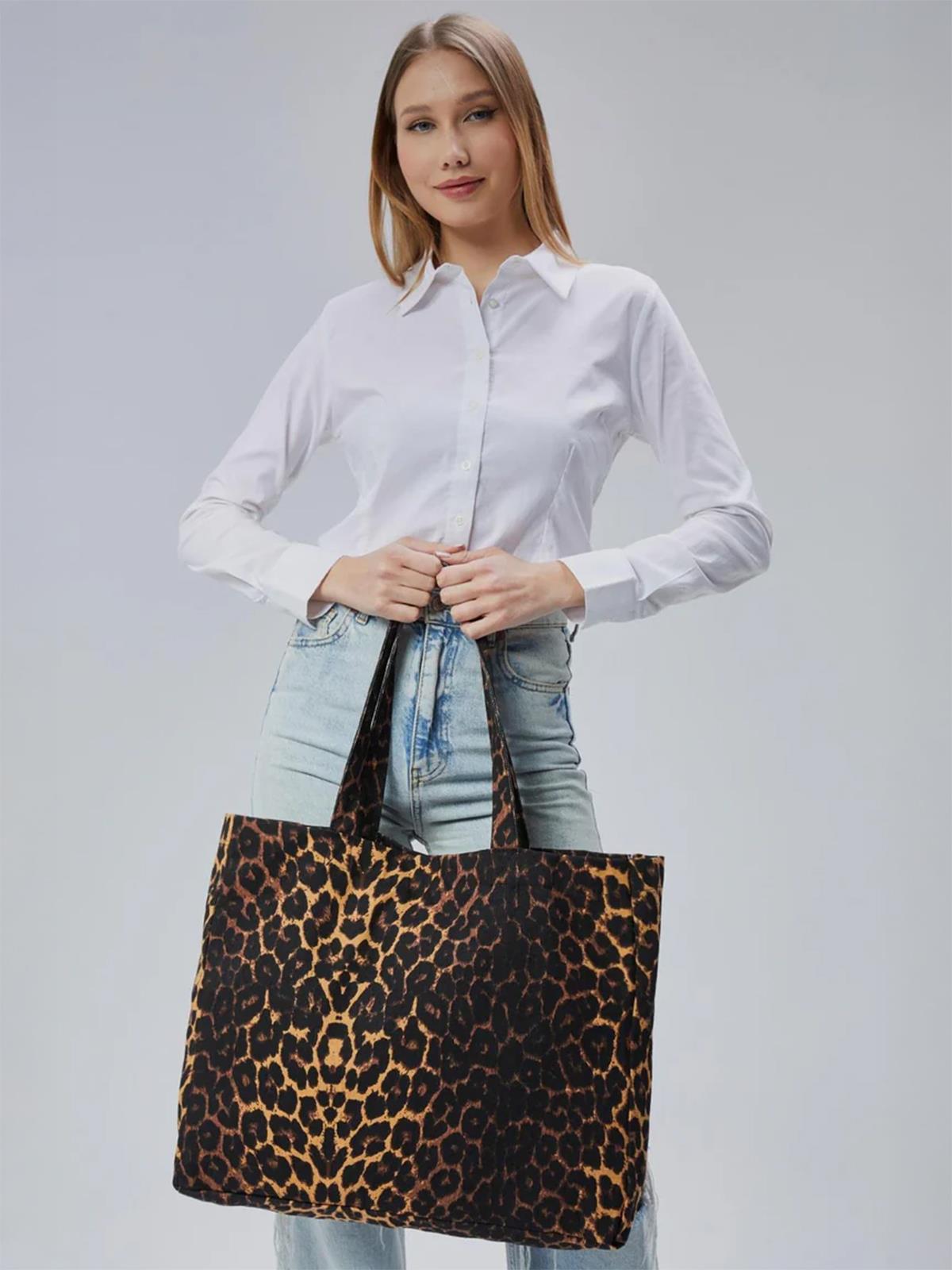 Çınar Bez Çanta Geçişli Leopar Desen Büyük Boy Çanta - Standart