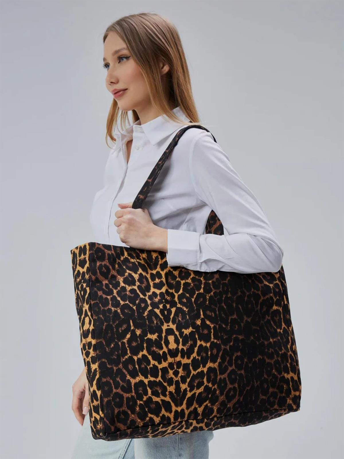 Çınar Bez Çanta Geçişli Leopar Desen Büyük Boy Çanta - Standart