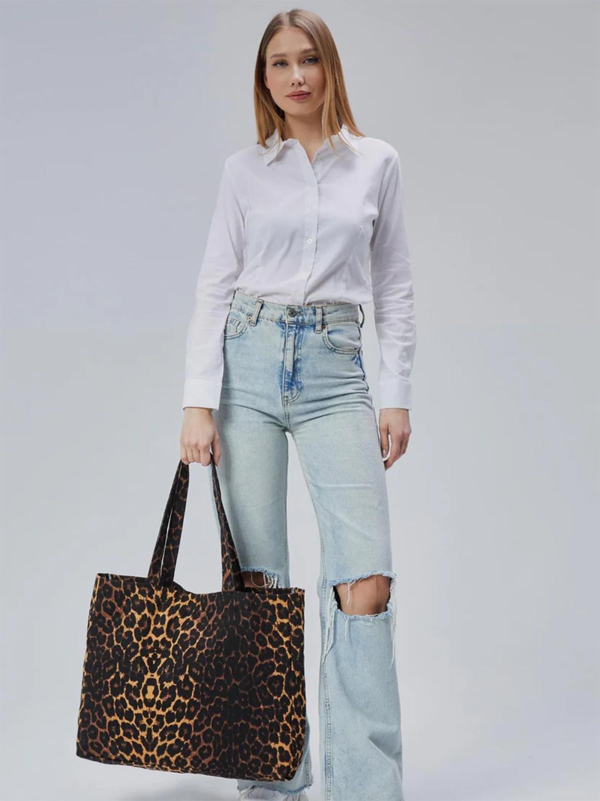 Çınar Bez Çanta Geçişli Leopar Desen Büyük Boy Çanta - Standart
