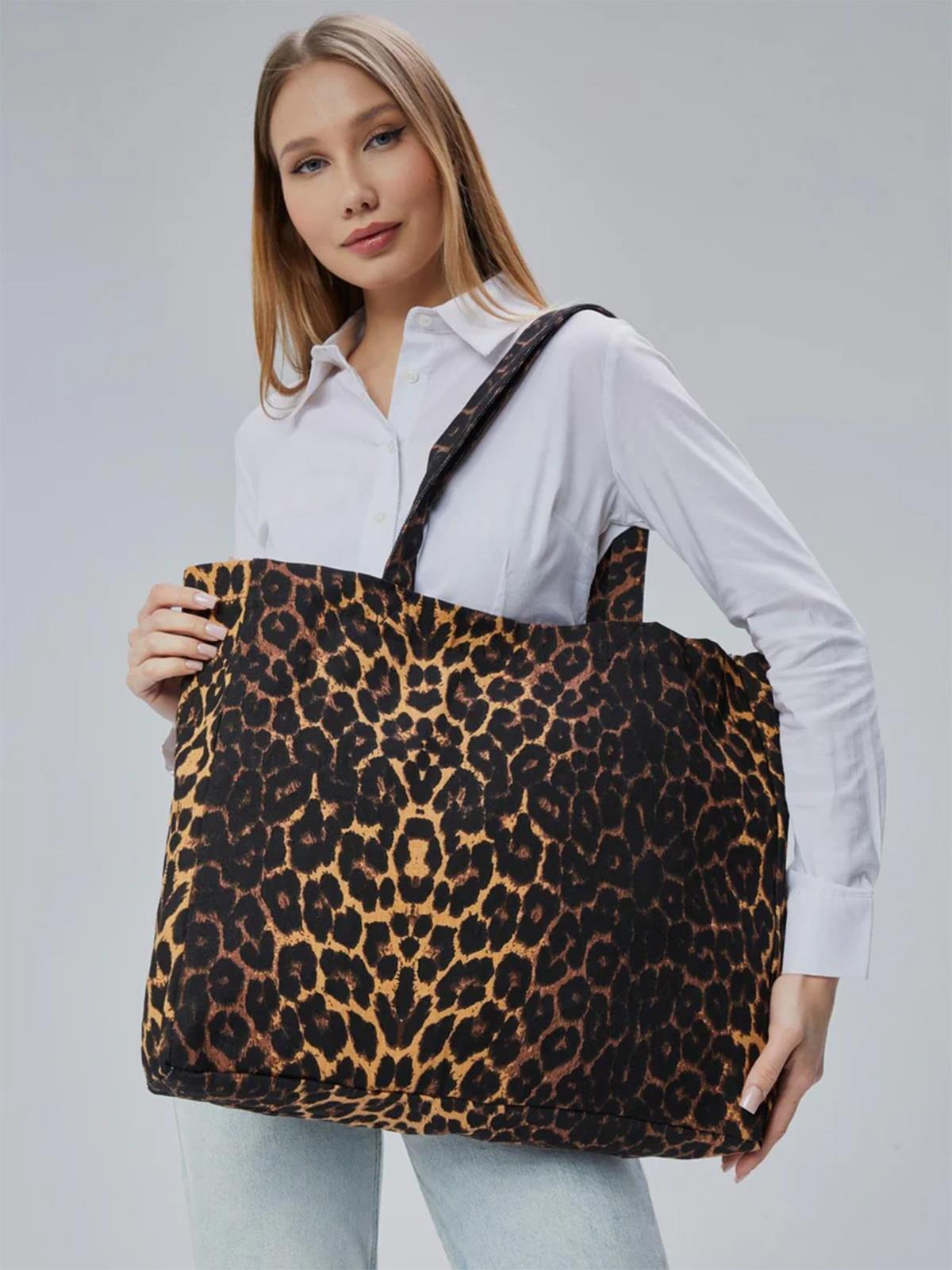 Çınar Bez Çanta Geçişli Leopar Desen Büyük Boy Çanta - Standart
