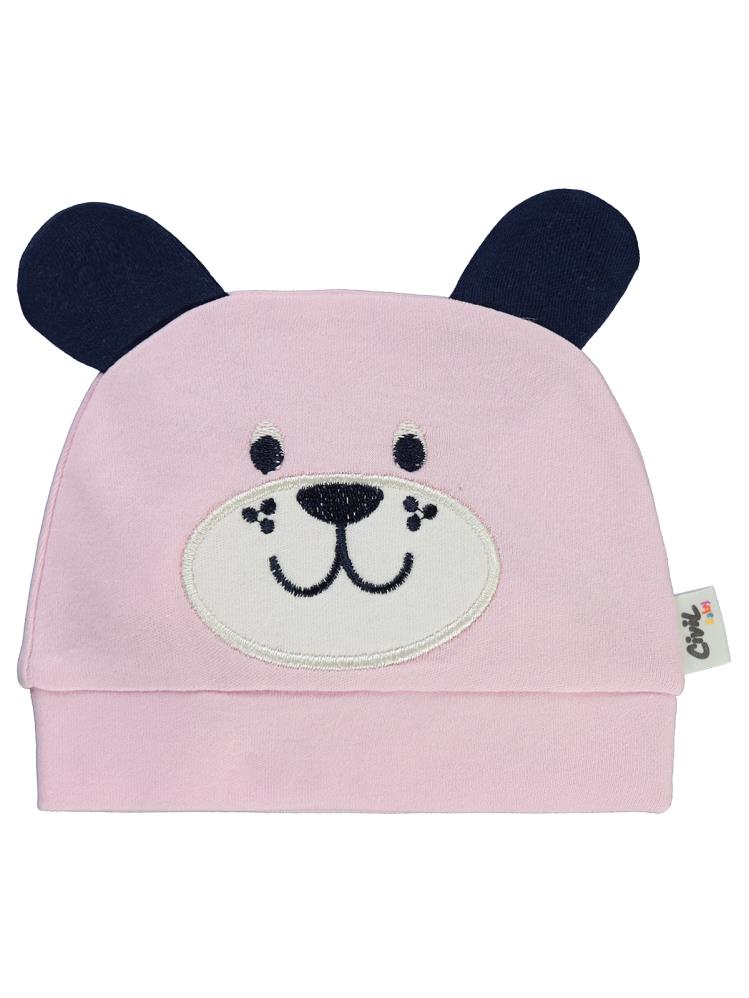 Civil Baby İnterlok Köpek Kafa Nakışlı 0 Ay Unisex Kulaklı Bere - Pembe