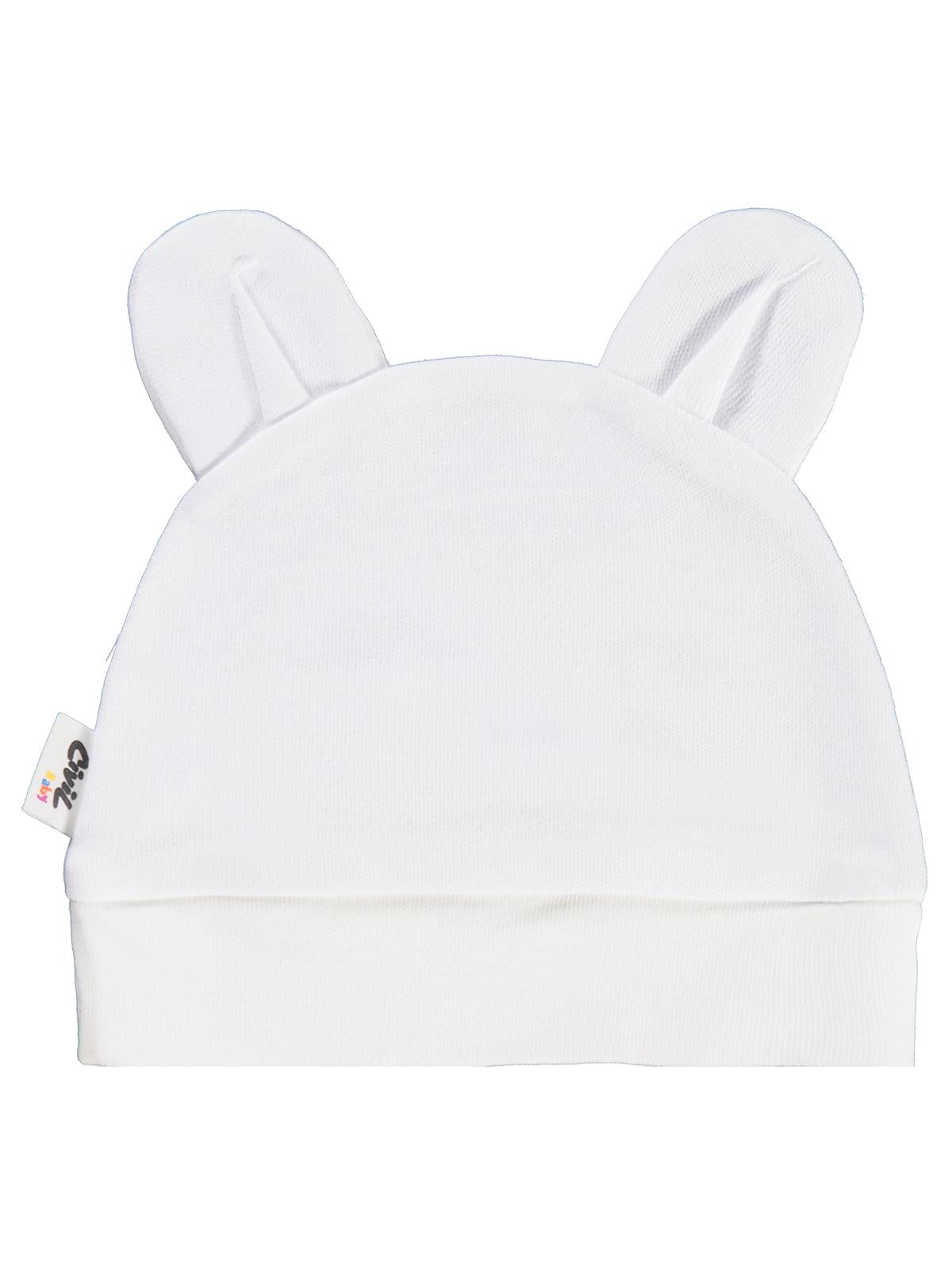 Civil Baby Maymun Kafa Nakış Unisex Kulaklı Bere - Beyaz