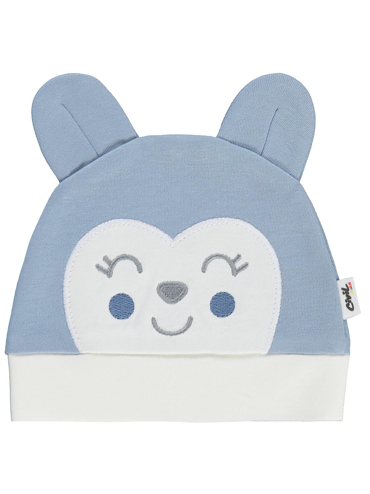 Civil Baby Maymun Kafa Nakış Unisex Kulaklı Bere - Mavi