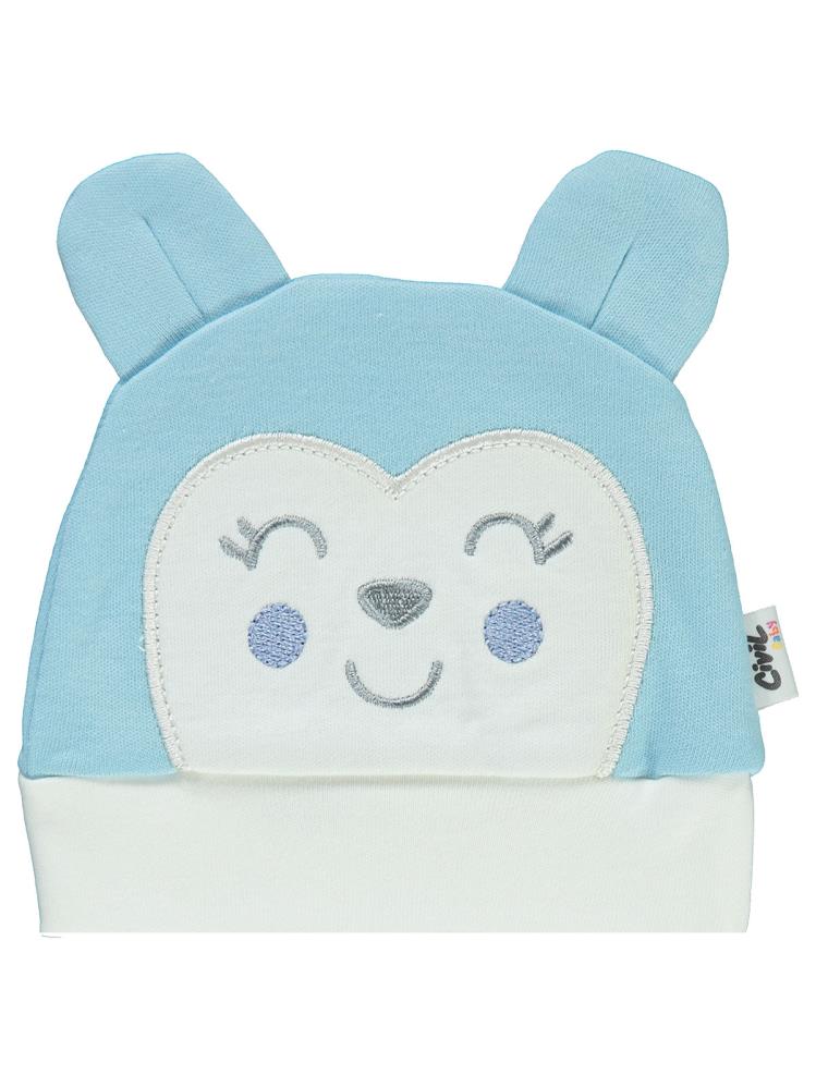 Civil Baby Maymun Kafa Nakış Unisex Kulaklı Bere - Mavi