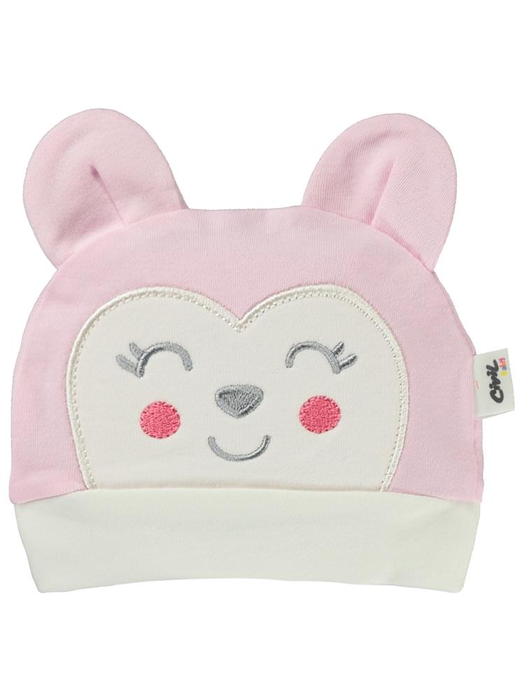 Civil Baby Maymun Kafa Nakış Unisex Kulaklı Bere - Pembe