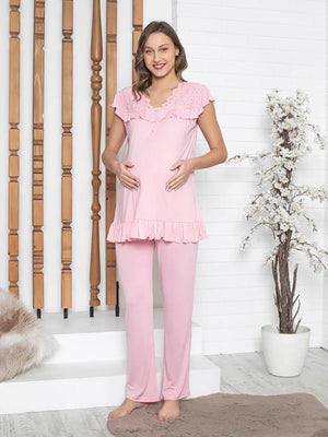 Limissi Loh. Fırfırlı Aplikeli  Pijama Takımı - Pembe