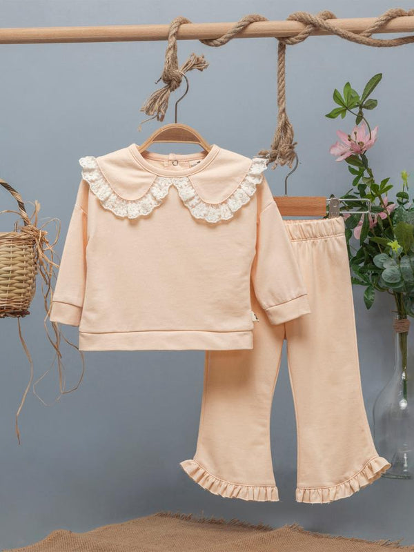 Baby Zz Dantel Yaka Detaylı 6-18 Ay Takım - Pudra