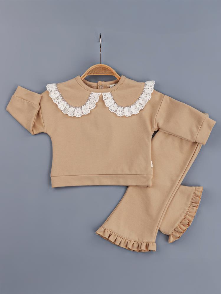 Baby Zz Dantel Yaka Detaylı 6-18 Ay Takım - Bej