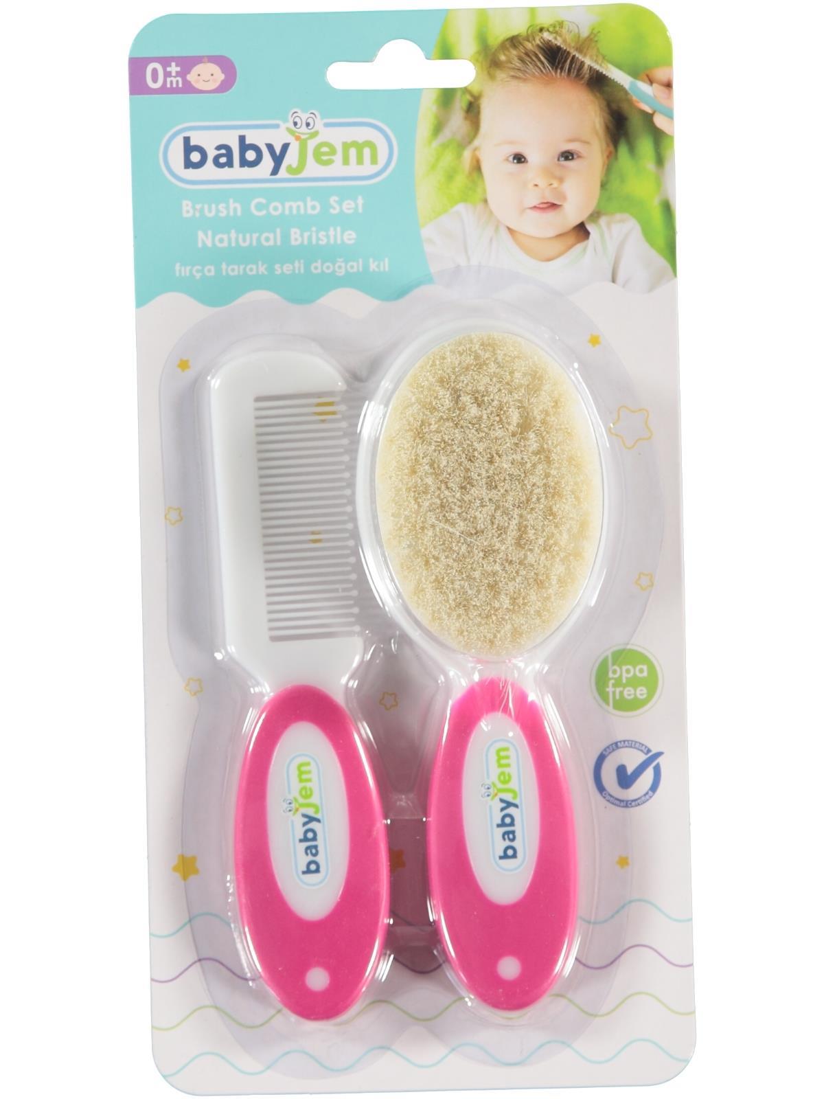 Babyjem Fırca Tarak Setı Dogal Kıl - Pembe