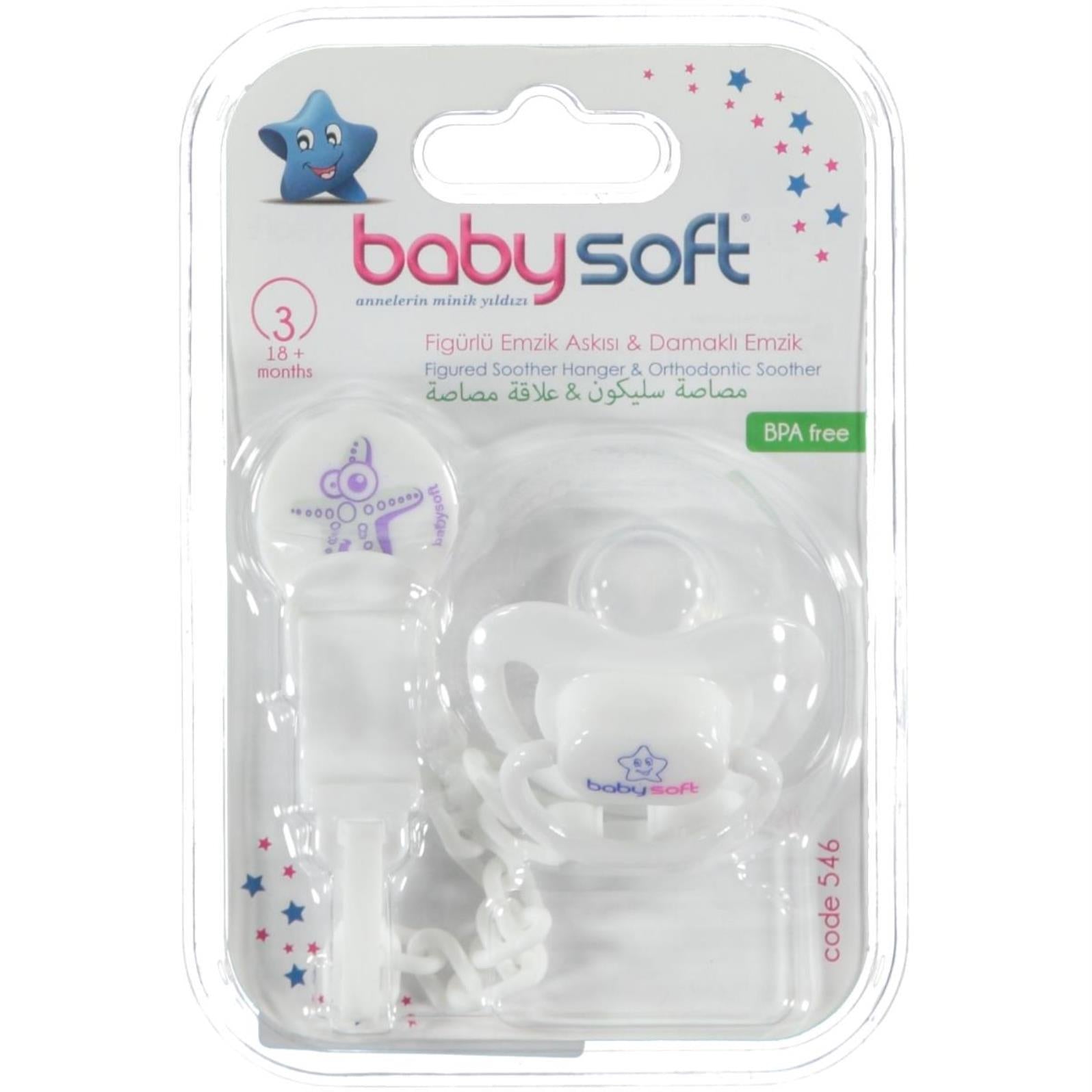 Babysoft Fıgurlu Emzık Askısı Ve Damaklı Emzık No:3 - Beyaz