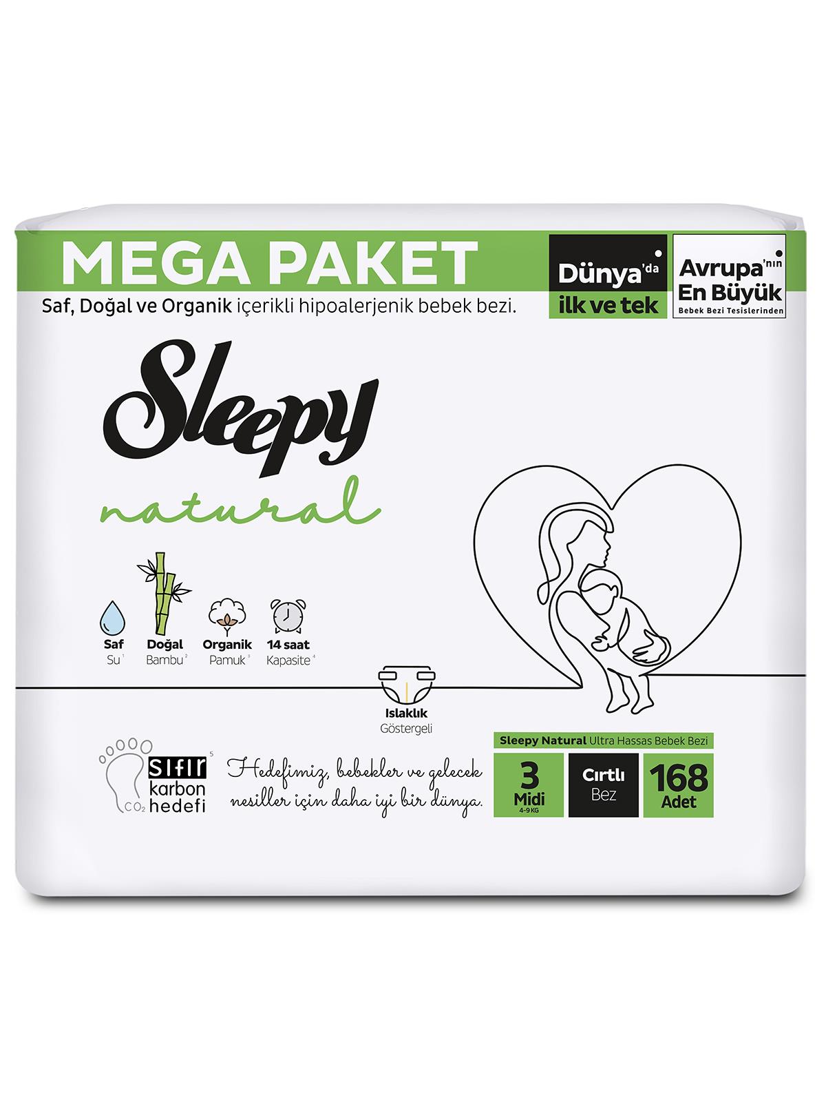 Sleepy Natural Bebek Bezi Mega Fırsat Paketi 3 Midi 4-9 Kg 168 Adet