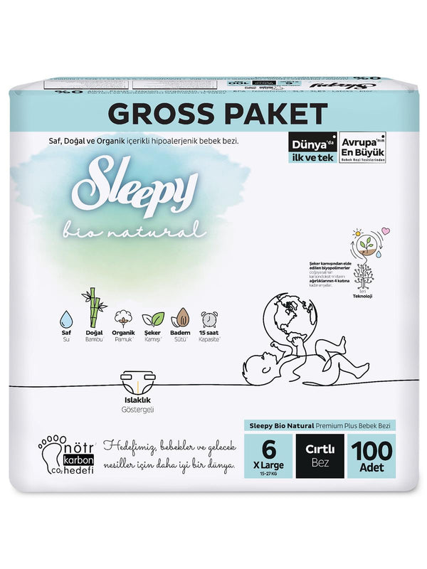 Sleepy Bio Naturel Bebek Bezi Gross Paket 6 Beden XL 100'lü
