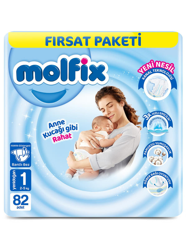Molfix Bebek Bezi Fırsat Paketi Yenidoğan 1 Beden 82 Adet