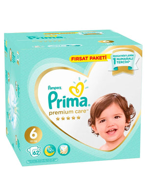 Prima Bebek Bezi Premium Care 6 Beden Extra Large Fırsat Paket 62 Adet