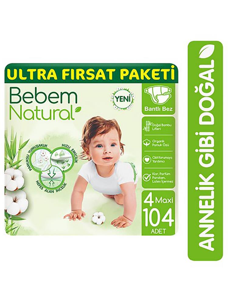 Bebem Natural Bebek Bezi 4 Beden Maxi Ultra Fırsat Paketi 104 Adet