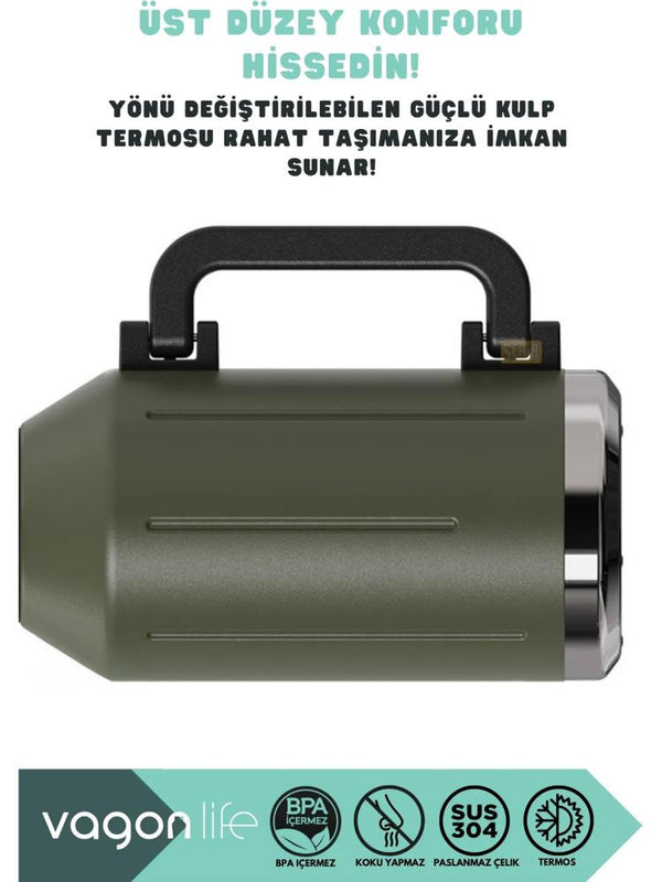 Vagonlife Çelik Termos Matara 1200 ml - Yeşil