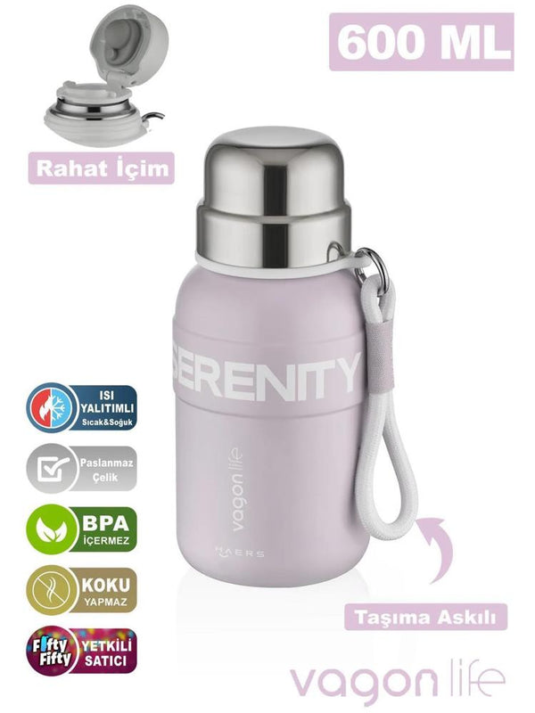 Vagonlife Çelik Termos Matara 600 ml - Pembe