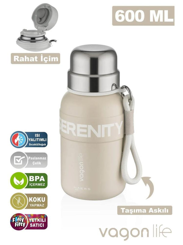 Vagonlife Çelik Termos Matara 600 ml - Bej