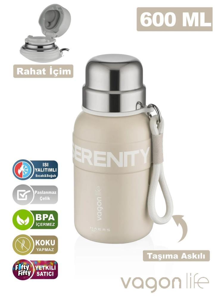 Vagonlife Çelik Termos Matara 600 ml - Bej