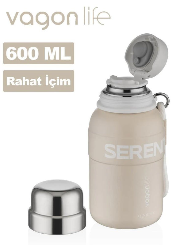 Vagonlife Çelik Termos Matara 600 ml - Bej