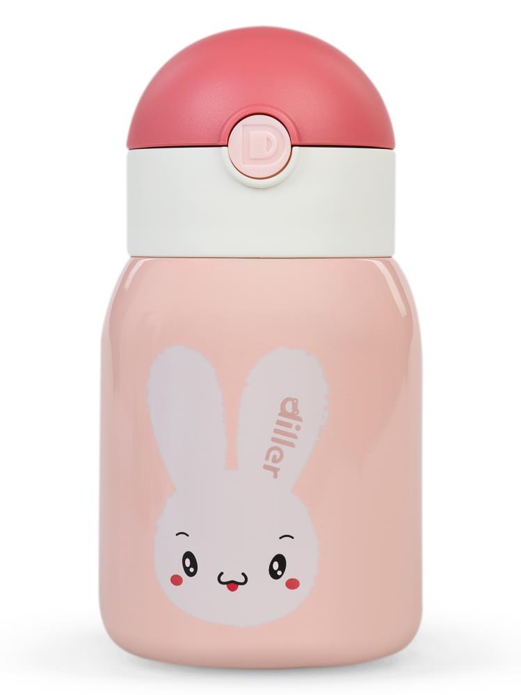 Diller Pipetli Çelik Termos Matara 300 ml  - Pembe