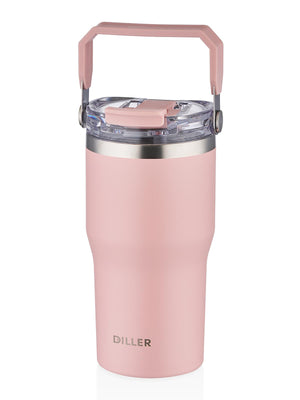 Diller Çelik Pipetli/ Pipetsiz Tutma Saplı Termos Matara 620 ml - Pembe