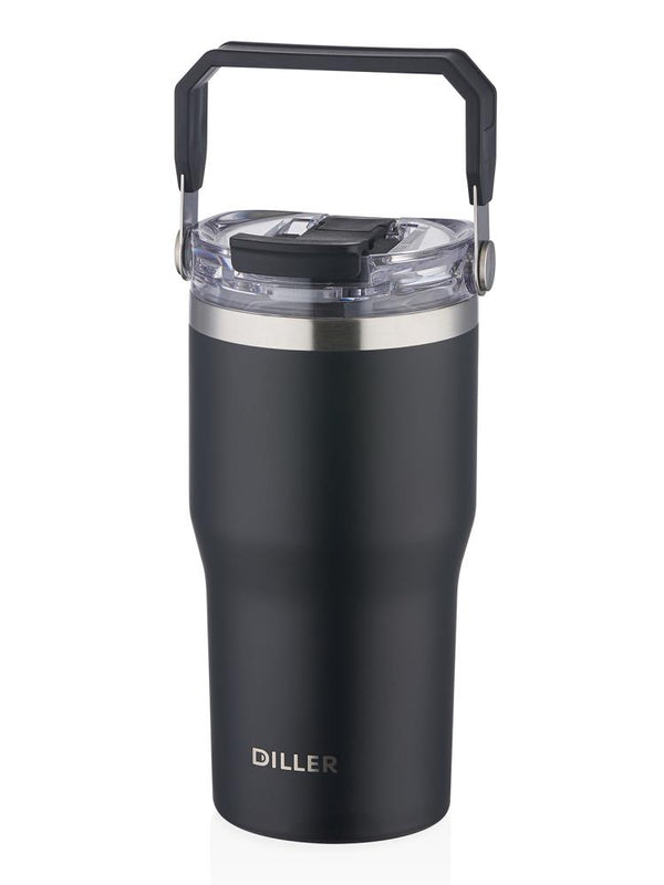 Diller Çelik Pipetli/ Pipetsiz Tutma Saplı Termos Matara 620 ml - Siyah