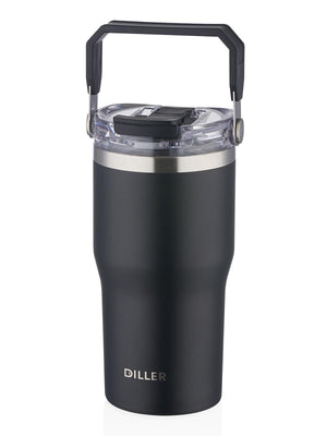 Diller Çelik Pipetli/ Pipetsiz Tutma Saplı Termos Matara 620 ml - Siyah