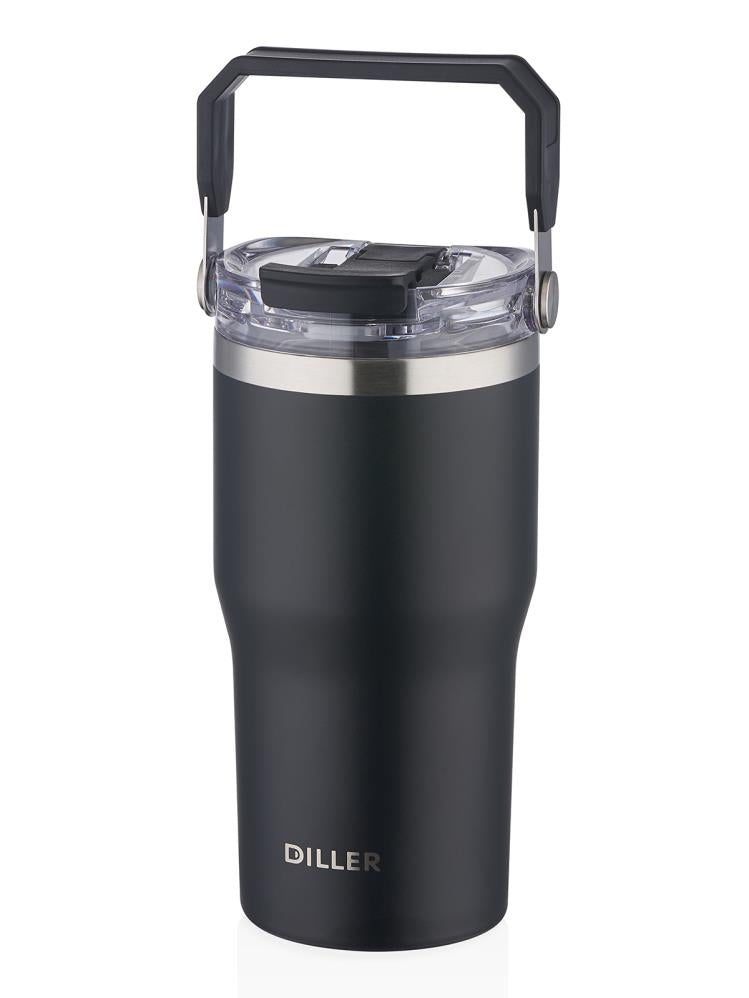 Diller Çelik Pipetli/ Pipetsiz Tutma Saplı Termos Matara 620 ml - Siyah
