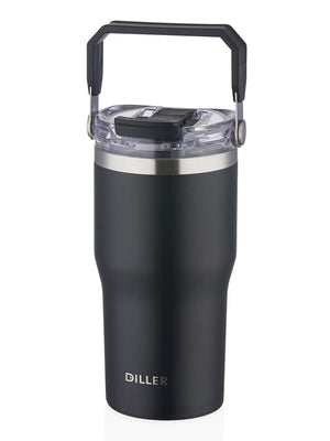 Diller Çelik Pipetli/ Pipetsiz Tutma Saplı Termos Matara 620 ml - Siyah
