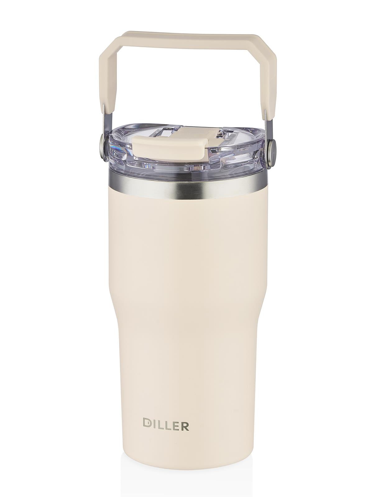 Diller Çelik Pipetli/ Pipetsiz Tutma Saplı Termos Matara 620 ml - Beyaz