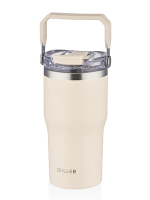 Diller Çelik Pipetli/ Pipetsiz Tutma Saplı Termos Matara 620 ml - Beyaz