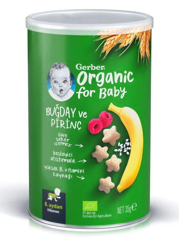 Gerber Organik Pirinçli Buğdaylı Muzlu ve Ahududulu Bebek Atıştırmalığı 35 Gr