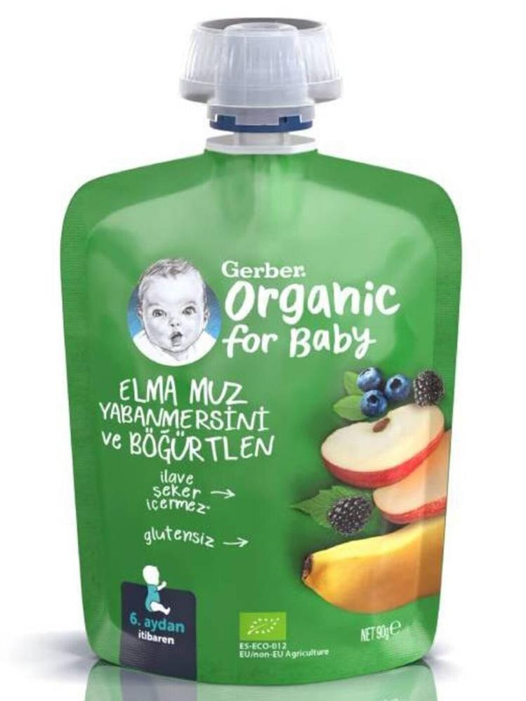 Gerber Organik Muzlu Yabanmersinli Böğürtlenli Elma Püresi 90 Gr