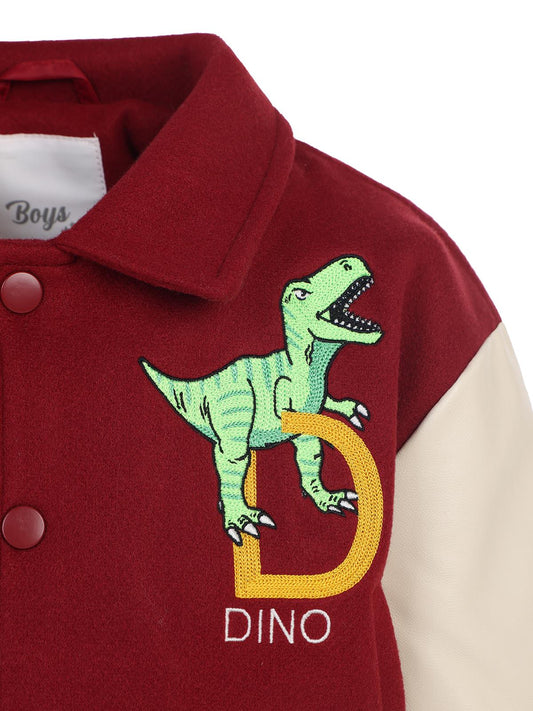Boys 1986 Dinozor Armalı Ceket | Mikro Uzun Kol Kapşonlu | Okul Kreş ve Günlük Kullanım - Bordo
