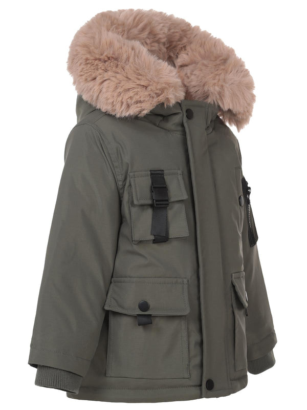 Civil Boys Kapşonu Kürklü 2-5 Yaş Mont - Haki