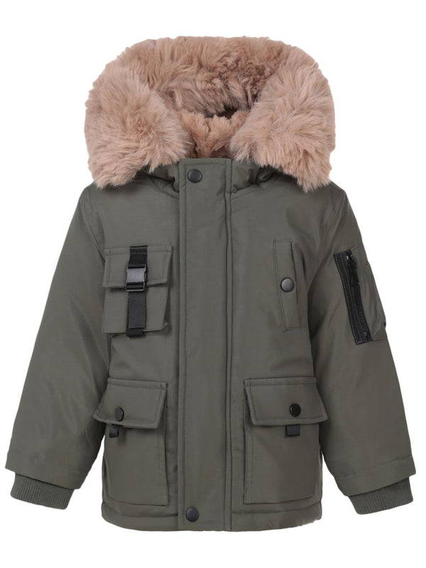 Civil Boys Kapşonu Kürklü 2-5 Yaş Mont - Haki