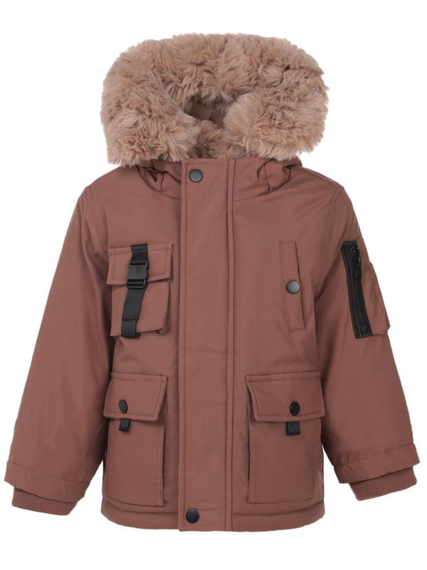 Civil Boys Kapşonu Kürklü 2-5 Yaş Mont - Kahverengi