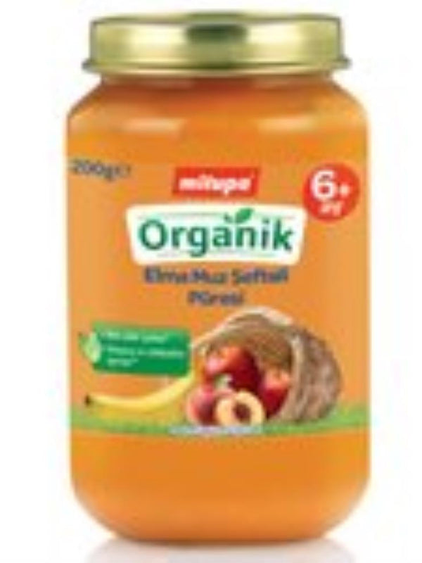 Milupa Organik Elma Muz Şeftali Püresi Kavanoz 200 g 6+ Ay