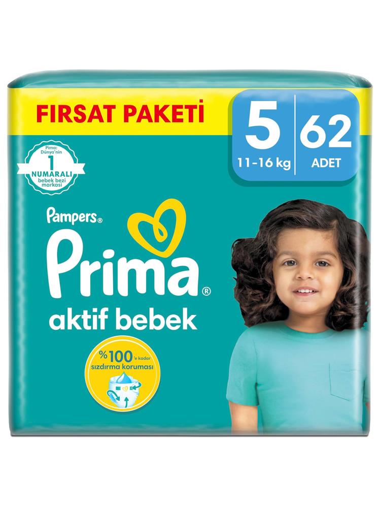 Prima Bebek Bezi Aktif Bebek 5 Beden 62 Adet Junior Mega Fırsat Paketi