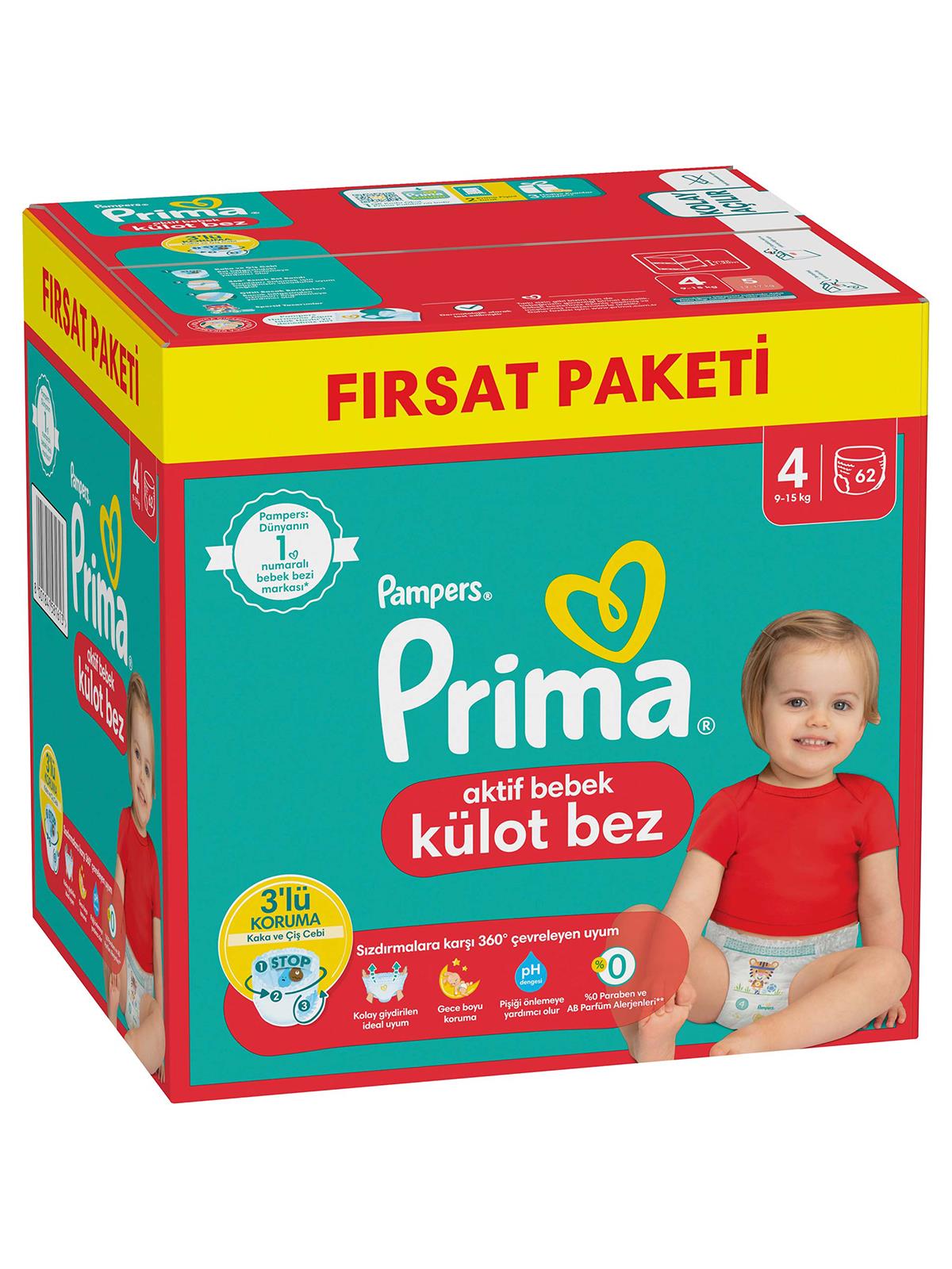 Prima Bebek Bezi Külot Bez Fırsat Paketi Maxi 4 Beden 62'li