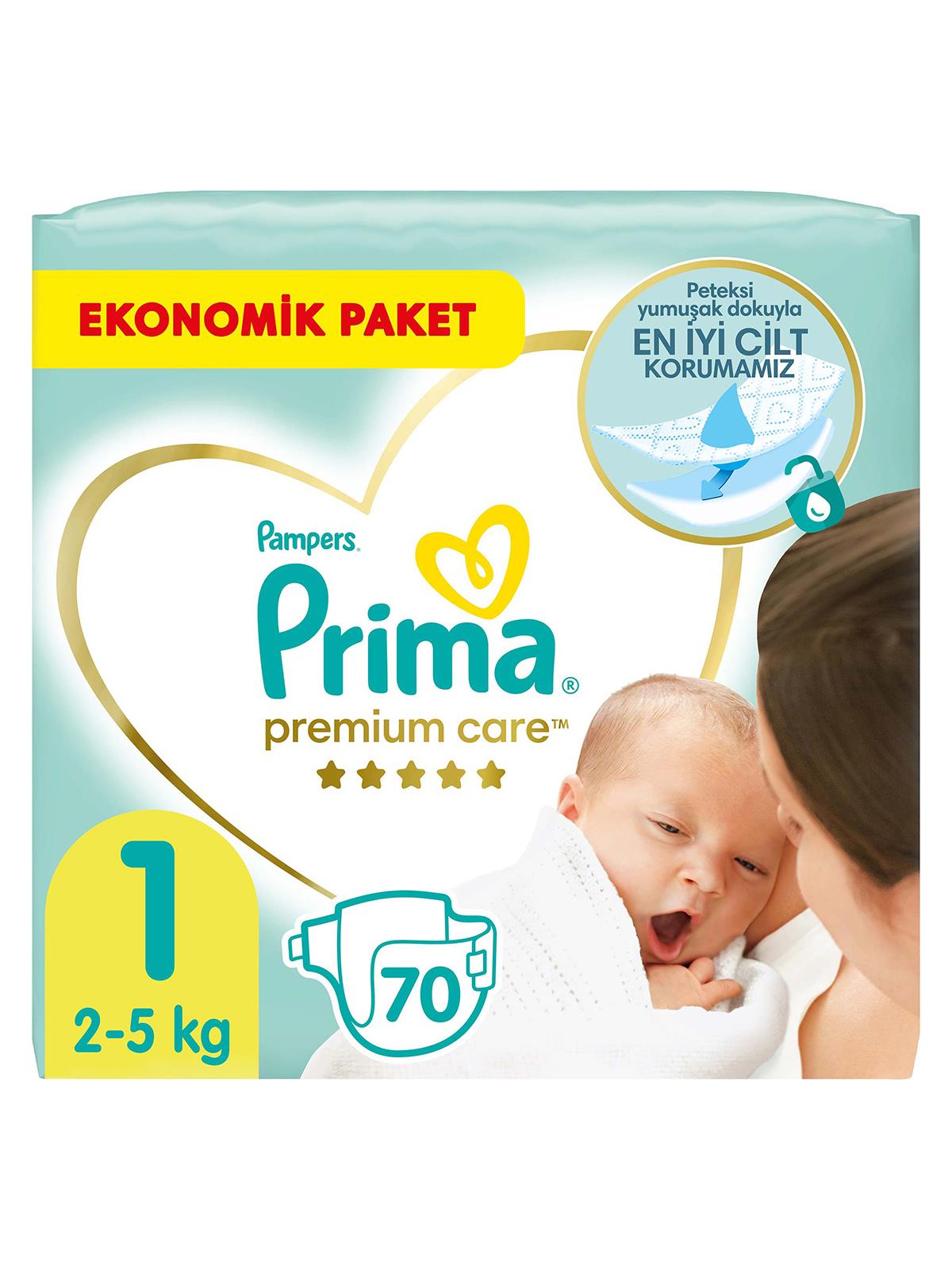 Prima Premium Care 1 Beden Bebek Bezi Ekonomik Paket Yenidoğan 70 Adet