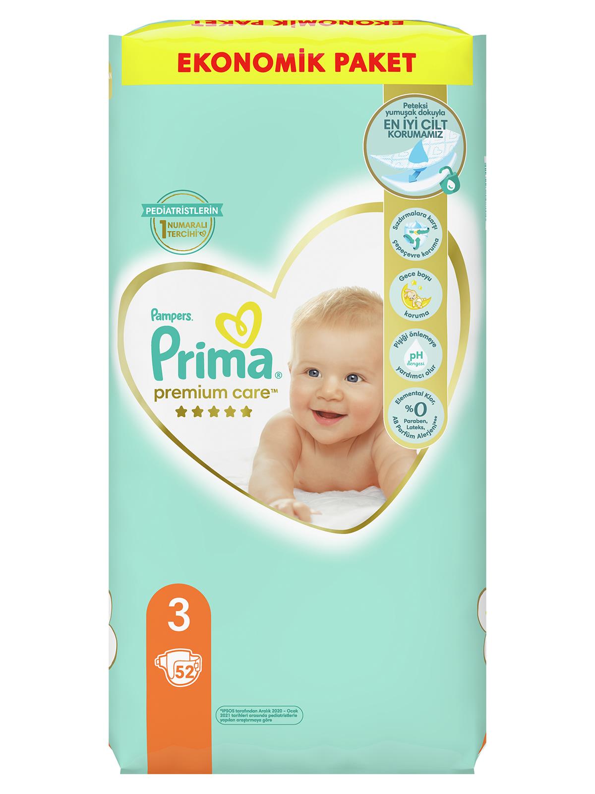 Prima Premium Care 3 Beden 52 Adet Bebek Bezi  Ekonomik Paket