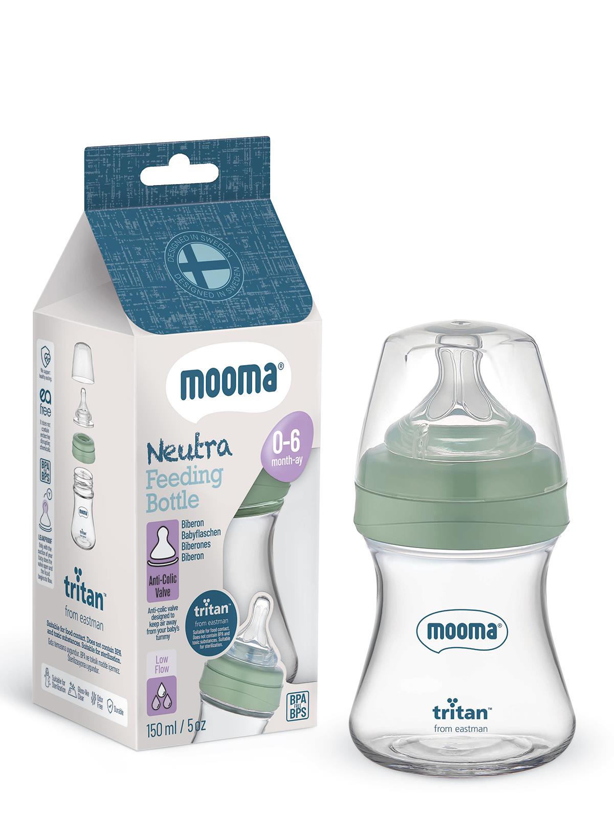 Mooma Biberon 150 Ml 0-6 Yavaş Akış - Yeşil