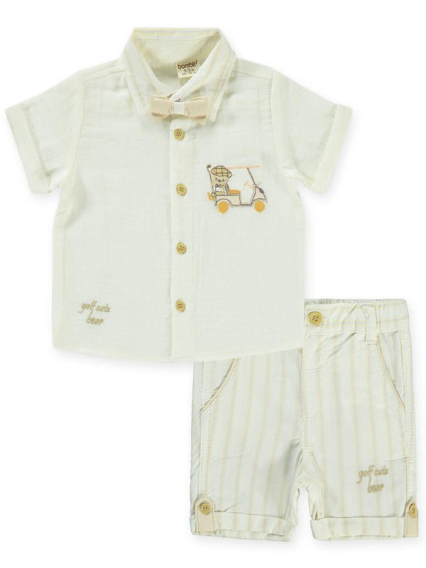 Bombili Papyonlu Araba Nakışlı 6-18 Ay Takım - Hardal